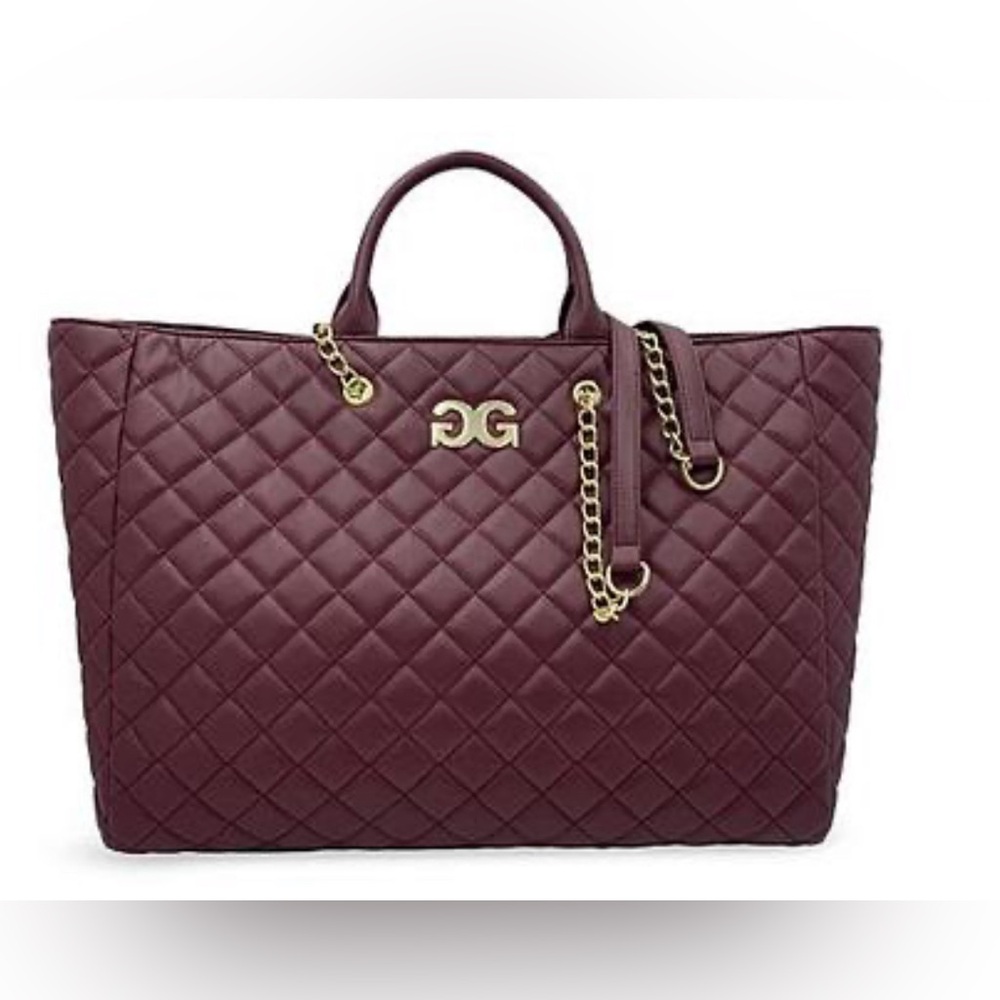Gilda Paris Large Quilted Tote Bag - NEW- Wine Color
